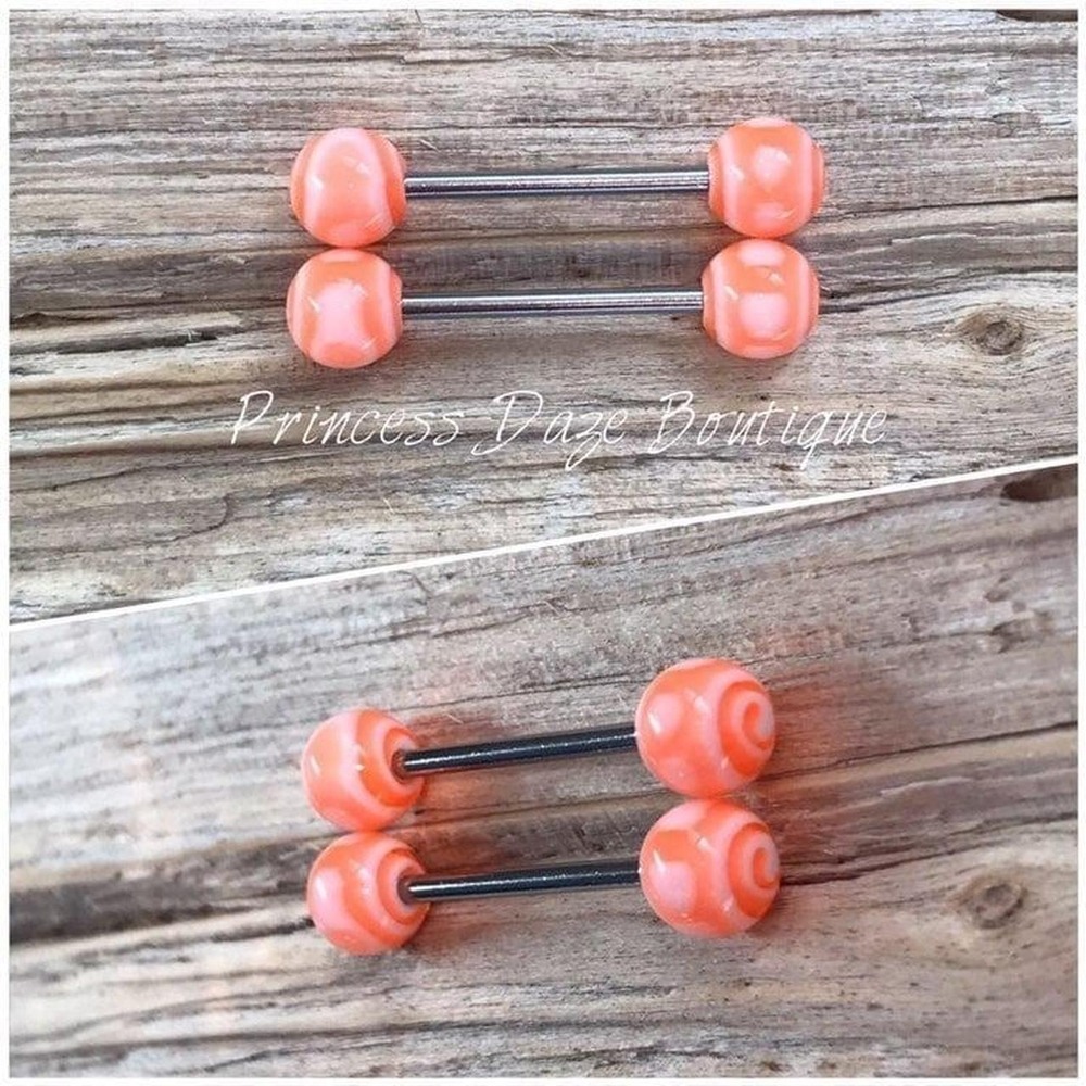Orange & White Nipple Ring Set